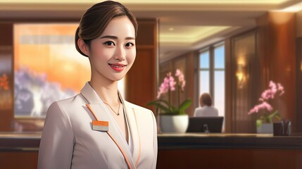 Beautiful Young Asian Woman Receptionist. Concept of Asian Representation in the Workplace