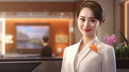 Beautiful Young Asian Woman Receptionist. Concept of Asian Representation in the Workplace