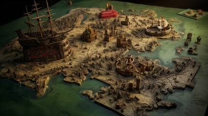 Obraz premium Isometric pirate of the carribean ruins map, video game concept art