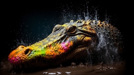 alligator in vibrant splashes