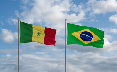 Senegal and Brazil flags, country relationship concept