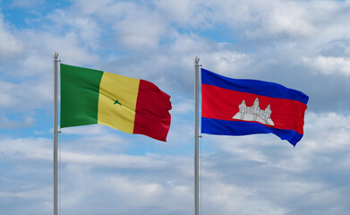 Cambodia and Senegal flags, country relationship concept