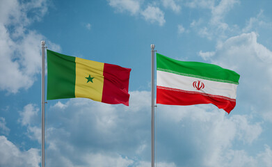 Iran and Senegal flags, country relationship concept