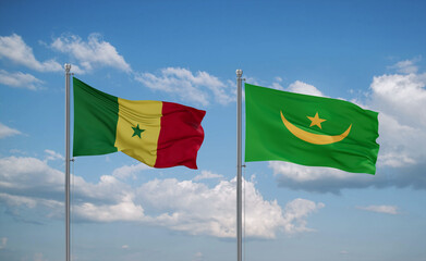 Mauritania and Senegal flags, country relationship concept