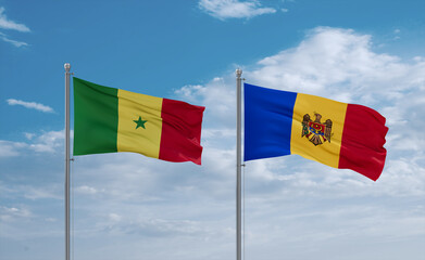 Moldova and Senegal flags, country relationship concept