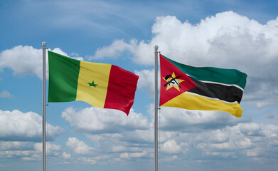 Mozambique and Senegal flags, country relationship concept