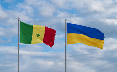 Ukraine and Senegal flags, country relationship concept