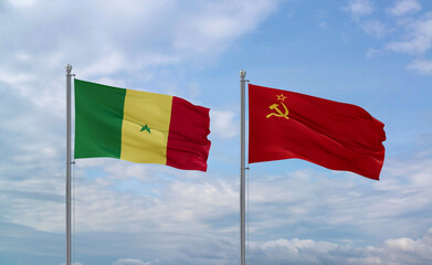 Soviet Union and Senegal flags, country relationship concept