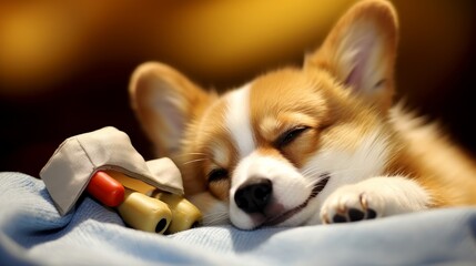 Corgi sleeping on the cozy