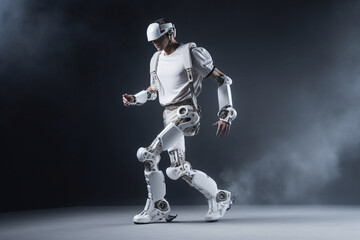 Naklejka premium A robotic exoskeleton aiding individuals with mobility challenges, love and creativity with copy space