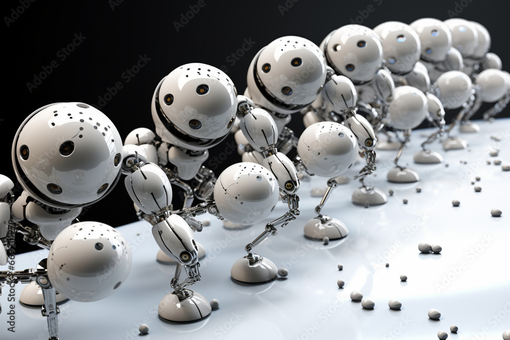 Wall mural a robotic swarm working together on a complex task, showcasing teamwork and coordination, love and c