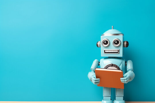 A robot designed for educational purposes, teaching students about technology and automation, love and creativity with copy space