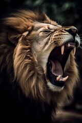 roar of a furious and aggressive lion - obrazy, fototapety, plakaty