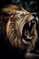 Gordijnen roar of a furious and aggressive lion © Jorge Ferreiro