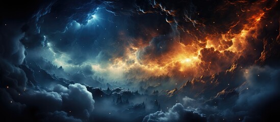 Thunderstorm in the night sky. Concept of bad weather, natural disaster - obrazy, fototapety, plakaty