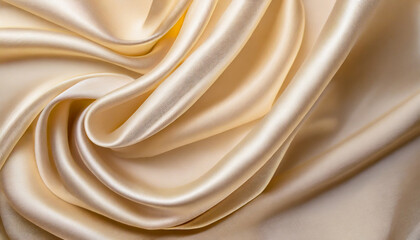 soft pastel beige cream color shiny satin silk swirl wave background banner abstract textile fabric material backdrop texture for product display or text