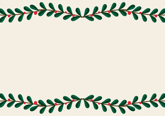 Obraz premium Merry Christmas frame. Elegant Merry Christmas and New Year 2023 Cards with Pine Wreath, Mistletoe, Winter plants design illustration for greetings card.