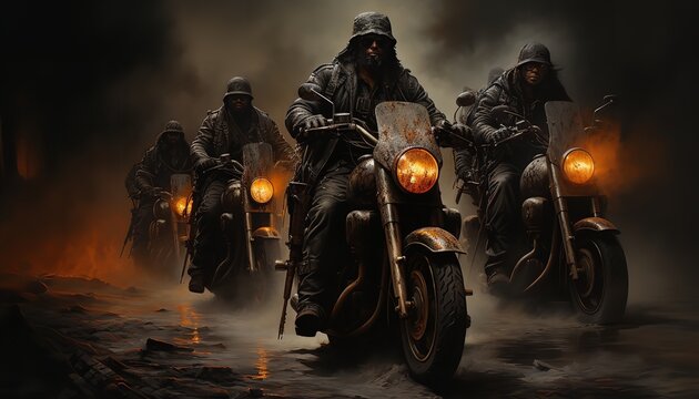 Motorcycle gangs that look badass to have a motorcycle . created by ai