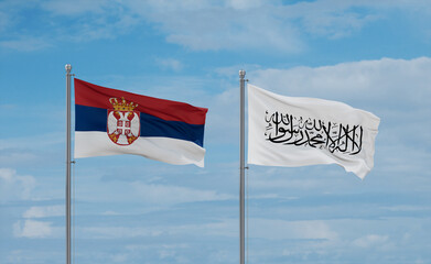 Serbia and Afghanistan national flags, country relationship concept
