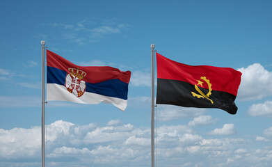 Naklejka na ściany i meble Serbia and Angola national flags, country relationship concept