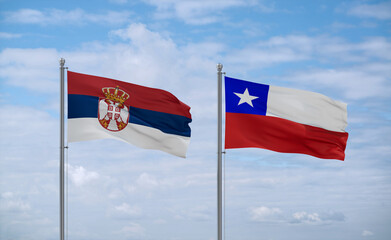 Chile and Serbia flags, country relationship concept