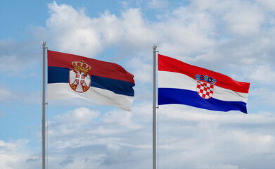 Croatia and Serbia flags, country relationship concept