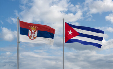 Cuba and Serbia flags, country relationship concept