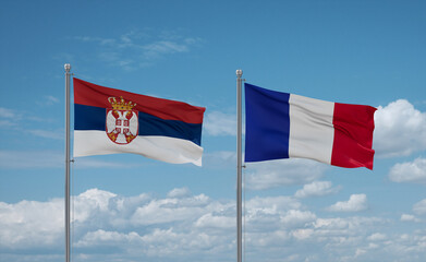 Serbia and France flags, country relationship concept