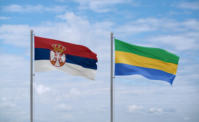 Gabon and Serbia flags, country relationship concept