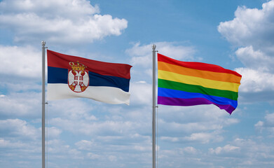 Gay Pride and Serbia flags, country relationship concept