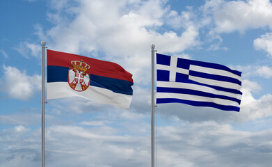 Greece and Serbia flags, country relationship concept
