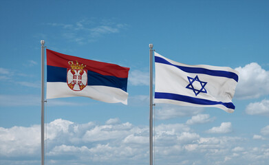 Israel and Serbia flags, country relationship concept