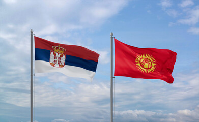 Kyrgyzstan and Serbia flags, country relationship concept