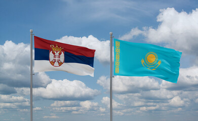 Kazakhstan and Serbia flags, country relationship concept