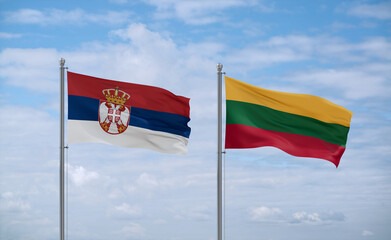 Lithuania and Serbia flags, country relationship concept