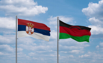 Malawi and Serbia flags, country relationship concept