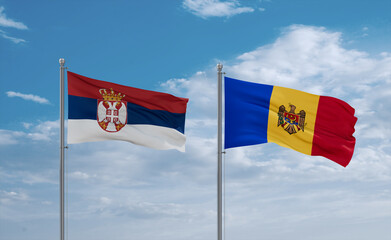 Moldova and Serbia flags, country relationship concept