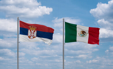 Mexico and Serbia flags, country relationship concept