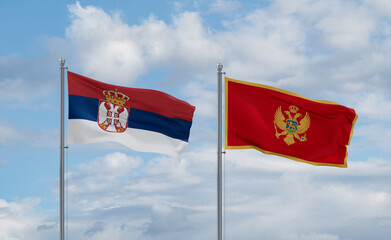 Montenegro and Serbia flags, country relationship concept
