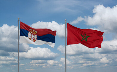 Morocco and Serbia flags, country relationship concept