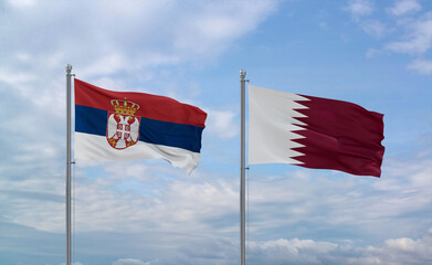 Qatar and Serbia flags, country relationship concept