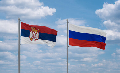 Russia and Serbia flags, country relationship concept