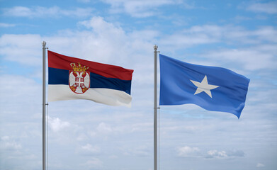 Somalia and Serbia flags, country relationship concept