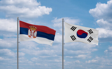 South Korea and Serbia flags, country relationship concept