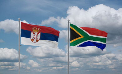 South Africa and Serbia flags, country relationship concept