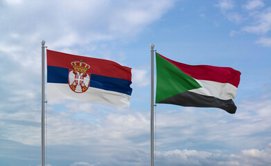 Sudan and Serbia flags, country relationship concept