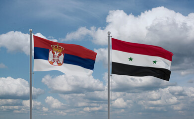 Syrian and Serbia flags, country relationship concept