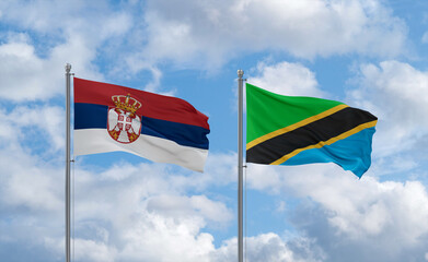 Tanzania and Serbia flags, country relationship concept