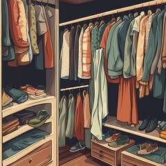 background illustration of clothes in the wardrobe