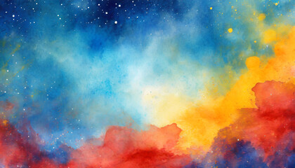 Obraz na płótnie Canvas colorful blue and yellow red watercolor space background view of universe with copy space nebula illustration
